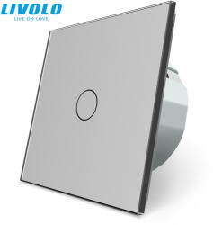 LIVOLO C701IHS LIVOLO nyomógomb-impulzus érintőkapcsoló, fázis-nulla bekötés, 250V 5A, ezüst kristályüveg (C701IHS)