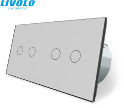 LIVOLO C72714WS LIVOLO dupla érintős redőnykapcsoló, 240V 3A, ezüst üvegkeret (C72714WS)