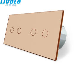 LIVOLO C72714WG LIVOLO dupla érintős redőnykapcsoló, 240V 3A, arany üvegkeret (C72714WG)