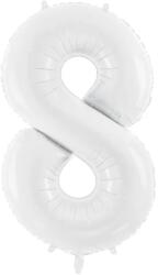 PartyDeco Фолиев балон за рожден ден, цифра 8, бял, 86см