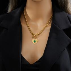 Elegance Rella nemesacél nyaklánc arany fazonban, előkelő zöld kővel díszítve 5 mm vastag 46 cm hosszú (CSA1300)