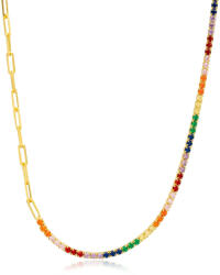 Luna Collection Colier elegant Tennis din piatră de zircon multicoloră cu pandantiv, bijuterii din argint 925 lucrate manual, Saculet Cadou