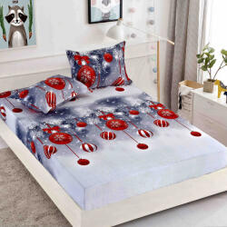 Jojo Home Husa de pat cu elastic de Craciun, gri cu globuri rosii 180x200cm D058 (D058)