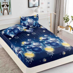 Jojo Home Husa de pat cu elastic de Craciun, bleumarin cu globuri 180x200cm D057 (D057)