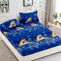 Jojo Home Husa de pat cu elastic de Craciun, albastra cu reni aurii 180x200cm D042 (D042)