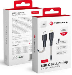 Forcell Carbon kábel, Type-C - Lightning , fekete, 27W, 1M