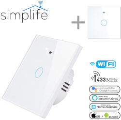 Simplife okos 1 csatornás vezeték nélküli villanykapcsoló csomag (Wifi+ RF) - fehér VK-1-W-pack