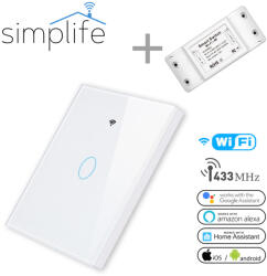 Simplife okos 1 csatornás vezeték nélküli villanykapcsoló csomag (Wifi + RF) - fehér VNK-W-pack