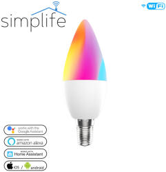 Simplife okos Wi-Fi villanykörte, 4, 5W, RGB, dimmelhető, E14. WB-J5-RCW-E14