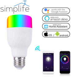 Simplife okos Wi-Fi villanykörte RGB. (7W, 800 lumen) E27. WB-A7-RCW-E27