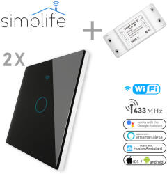 Simplife okos 1 csatornás vezeték nélküli váltókapcsoló csomag (WiFi + RF) - fekete VNK-2B-pack