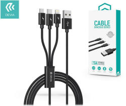 DEVIA Gracious Series 3in1 15W Lightning/microUSB/Type-C töltőkábel - 1, 2 m - fekete