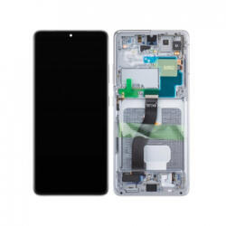 Samsung G998B Galaxy S21 Ultra 5G LCD Kijelző+Érintőpanel+Előlap Keret, Ezüst (GH82-26035B, GH82-26036B, GH82-26039B) Service Pack
