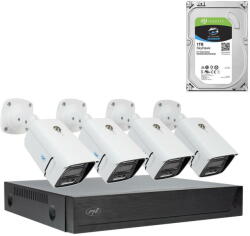 PNI Pachet Kit supraveghere video PNI House IPMAX POE 3LR, NVR cu 4 porturi POE, ONVIF si 4 camere cu IP 3MP, de exterior, Power over Ethernet, detectie chip, detectie miscare, 4 cabluri, alimentator, mou