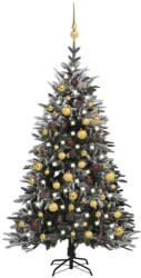 vidaXL Műkarácsonyfa LED fényekkel gömb szettel és hóval 150 cm (3077832)