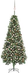 vidaXL Műkarácsonyfa LED fényekkel gömb szettel és tobozokkal 210 cm (3077846)