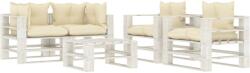 vidaXL Set mobilier din paleți cu perne crem, 5 piese, lemn 3052464