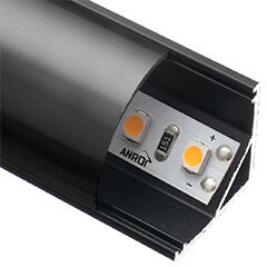 ANRO LED Profile ALP-006 Fekete - Alumínium sarok profil LED szalaghoz, íves (Fekete búrával) (LP202B/LP203B - LP202-BLACKC)