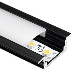 ANRO LED Profile ALP-001 Fekete - Alumínium U profil LED szalaghoz, süllyeszthető (Opál búrával) (LP301B - LP-UNICOV1-MLK)