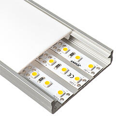 Lumines SOLIS Ezüst - Függeszthető széles lapos U alakú alu profil LED szalaghoz (Opál búrával) (LUMINES-SOLIS2-S + LUMINESW-K2020-ML (2,02 m))