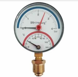  0-4bar/0-120 fok, 1/2"(D80mm) alsó csatlakozású thermo-manométer (THERM.1/2.04A-246)