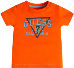 GUESS Памучна тениска за бебе момче с къс ръкав в оранжево с надпис Guess