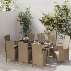 vidaXL Set mobilier de grădină cu perne, 9 piese, bej, poliratan (3094906) - vidaxl