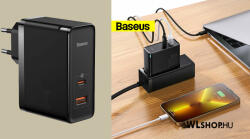 Baseus GaN Pro USB-C + USB hálózati töltő 100W QC5.0 + USB-C/USB-C kábel - Fekete