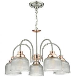 där lighting group Lampa suspendata Wharfdale 5lt Pendant Satin Chrome Copper detail Glass Shades (WHA0546 DAR LIGHTING)