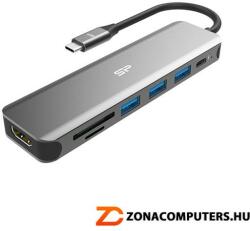 Silicon Power SPU3C07DOCSU200G Type-C to 7in1 HUB to HDMI to kártyaolvasó to USB3.0 HUB