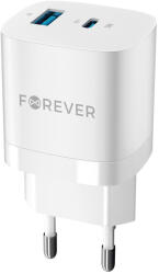 Forever fali töltő adapter GaN PD QC TC-05 1x USB-C + 1x USB 33W fehér