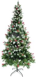 Flippy Brad artificial de Craciun nins, decorat cu conuri pin rosii, inaltime 210 cm, diametru 106 cm, 643 ramuri, Flippy, verde, suport metalic inclus (106787)