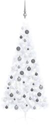 vidaXL Fehér fél műkarácsonyfa LED fényekkel és gömb szettel 180 cm (3077656)