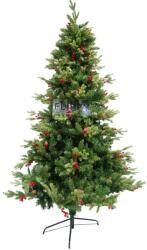  Brad artificial de Craciun, decorat cu conuri pin rosii, inaltime 210 cm, diametru 137 cm, 1172 ramuri, Flippy, verde, suport metalic inclus (106791)