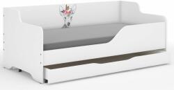  Pătuț pentru copii LILU cu laterale laminate 160x80cm cu saltea și spațiu de depozitare pentru lenjerie de pat - căprioară cu fluture