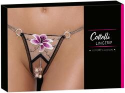 Cottelli Collection - luxus, hímzett liliom tanga (fekete-fehér) (23222691111) - vagyaim