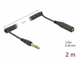 Delock Csavartkábel meghosszabbítás 3 tűs 6, 35 mm sztereo Jack apa sztereo jack anya 2 m, fekete (85938) - dellaprint