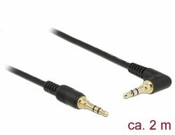 Delock Sztereó Jack Kábel 3, 5 mm 3 tűs férfi > férfi szögben hajlított 2 m fekete (85568) - dellaprint