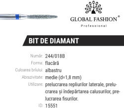 Global Fashion Bit cuticula diamant, albastru, flacara 244-018B, 1, 8 mm