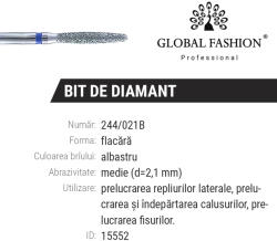 Global Fashion Bit/capat freza diamant, flacara, albastru, 244-021B, 2, 1 mm