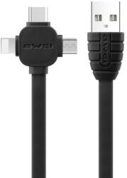 Awei CL-82 - 3 az 1-ben USB - MicroUSB/Lightning/Type-C kábel, 1M - Fekete (MG-AWECL82-02)