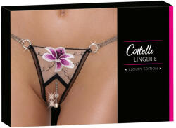 Cottelli Collection - luxus, hímzett liliom tanga (fekete-fehér) (23222691111) - szexaruhaz