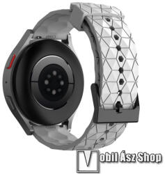  Okosóra szíj - szilikon, focilabda textúra minta - FEHÉR - 128mm+85mm hosszú, 20mm széles - SAMSUNG Galaxy Watch 42mm / Amazfit GTS / Galaxy Watch3 41mm / HUAWEI Watch GT 2 42mm / Galaxy Watch Active 