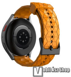  Okosóra szíj - szilikon, focilabda textúra minta - NARANCSSÁRGA - 128mm+85mm hosszú, 20mm széles - SAMSUNG Galaxy Watch 42mm / Amazfit GTS / Galaxy Watch3 41mm / HUAWEI Watch GT 2 42mm / Galaxy Watch 