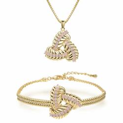  18k arannyal bevont elegáns ékszerszett (nyaklánc+karkötő) pink színű cirkónia kristályokkal (0101. ) (TN0282-TS0211)