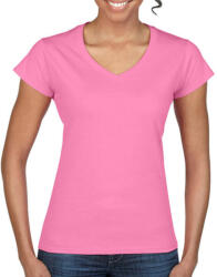 Gildan Női póló Csapott ujjú Gildan Ladies Softstyle V-Neck T-Shirt - 2XL, Azálea (világos rózsaszín)