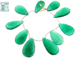 Onix Verde Margele Pietre Semipretioase Picatura Fatetata - 33-42 x 16-22 mm - Lungime Sirag 21 cm
