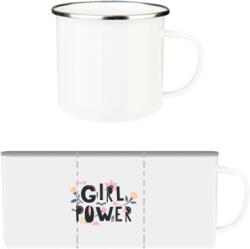 Egyedi zománcozott fém bögre: fehér - s potlačou „Girl power