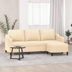 vidaXL Canapea cu 3 locuri cu taburet, crem, 180 cm, material textil (3153513)