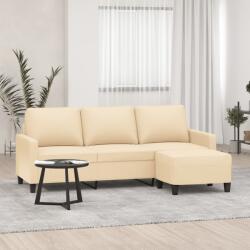 vidaXL Canapea cu 3 locuri cu taburet, crem, 180 cm, material textil (3153369) Canapea